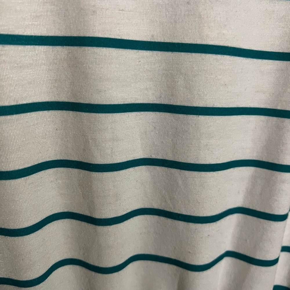 MEROKEETY Classic Colorblock Modest Dress Tie Waist Stripes Teal White Wms Sz XL - Picture 2 of 4